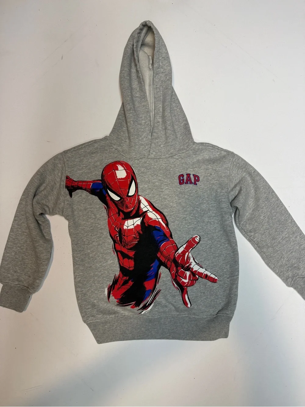 GAP Grey Hooded Sweatshirt with Red & Blue Spider-Man Graphic